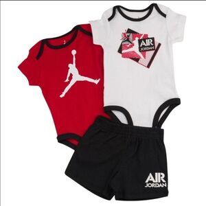 NWT Jordan 3 Piece Set Boys Bodysuit Red White & Black 3M